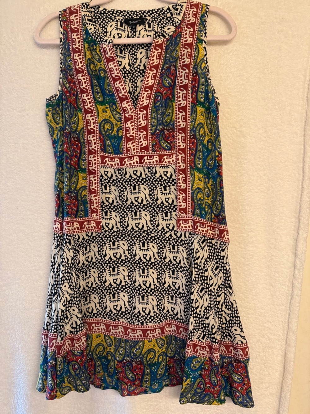 Tolani Multicolor Paisley & Elephant Silk Print Mini Dress